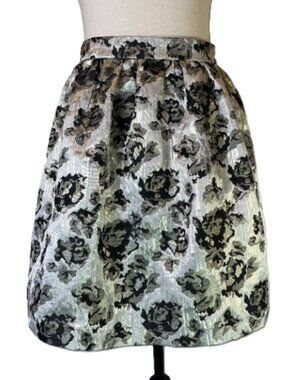 Forever 21 Metallic A Line Bubble Skirt Floral Mini Black Silver Size M